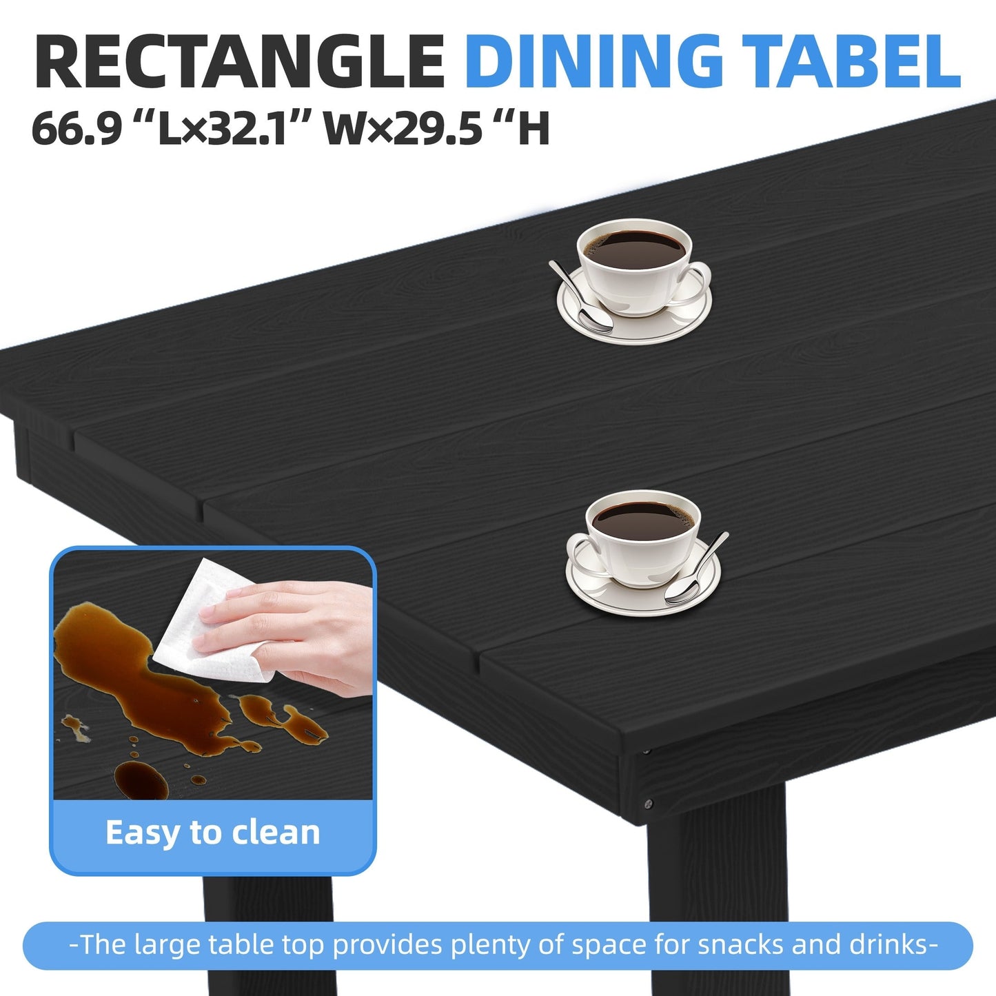 Ensemble de 7 tables à manger d'extérieur en PEHD avec trou pour parasol - 1 table et 6 chaises