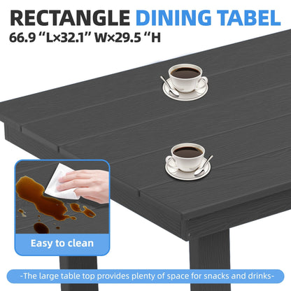 Ensemble de 7 tables à manger d'extérieur en PEHD avec trou pour parasol - 1 table et 6 chaises