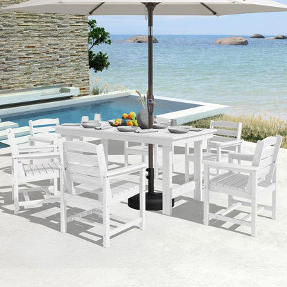 Ensemble de 7 tables à manger d'extérieur en PEHD avec trou pour parasol - 1 table et 6 chaises