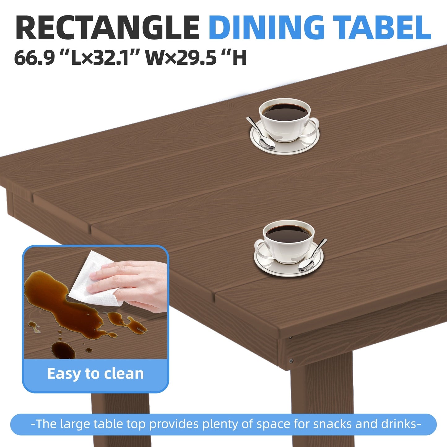 Ensemble de 7 tables à manger d'extérieur en PEHD avec trou pour parasol - 1 table et 6 chaises