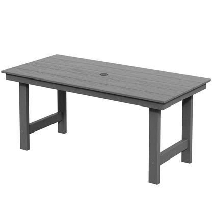 Ensemble de 7 tables à manger d'extérieur en PEHD avec trou pour parasol - 1 table et 6 chaises
