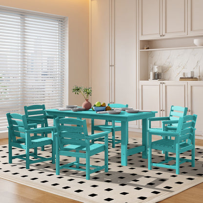 Ensemble de 7 tables à manger d'extérieur en PEHD avec trou pour parasol - 1 table et 6 chaises
