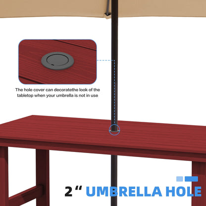 Ensemble de 7 tables à manger d'extérieur en PEHD avec trou pour parasol - 1 table et 6 chaises