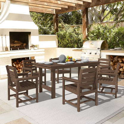 Ensemble de 7 tables à manger d'extérieur en PEHD avec trou pour parasol - 1 table et 6 chaises