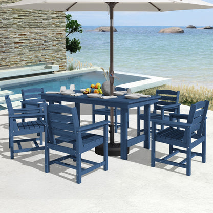 Ensemble de 7 tables à manger d'extérieur en PEHD avec trou pour parasol - 1 table et 6 chaises