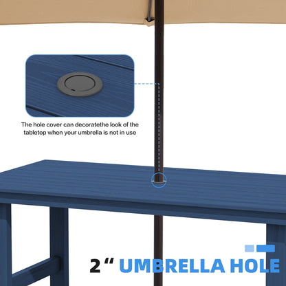 Ensemble de 7 tables à manger d'extérieur en PEHD avec trou pour parasol - 1 table et 6 chaises