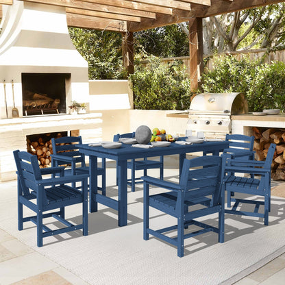 Ensemble de 7 tables à manger d'extérieur en PEHD avec trou pour parasol - 1 table et 6 chaises