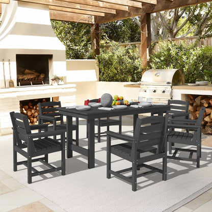 Ensemble de 7 tables à manger d'extérieur en PEHD avec trou pour parasol - 1 table et 6 chaises