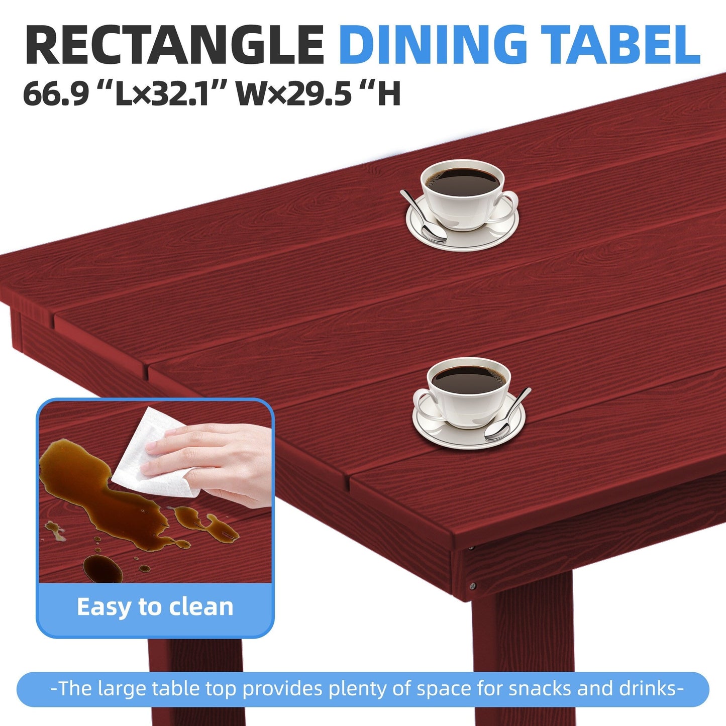 Ensemble de 7 tables à manger d'extérieur en PEHD avec trou pour parasol - 1 table et 6 chaises