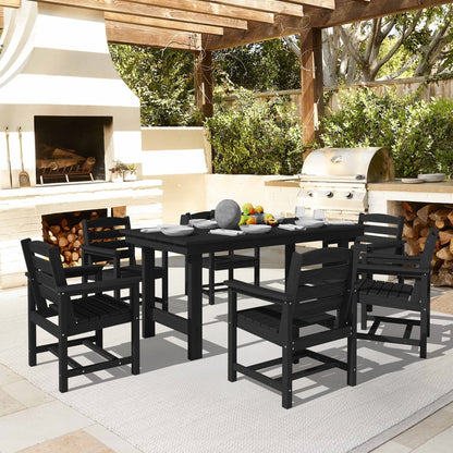Ensemble de 7 tables à manger d'extérieur en PEHD avec trou pour parasol - 1 table et 6 chaises
