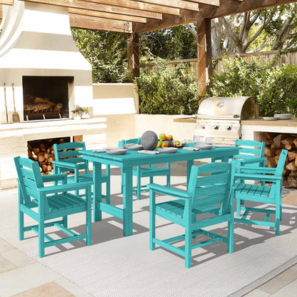Ensemble de 7 tables à manger d'extérieur en PEHD avec trou pour parasol - 1 table et 6 chaises