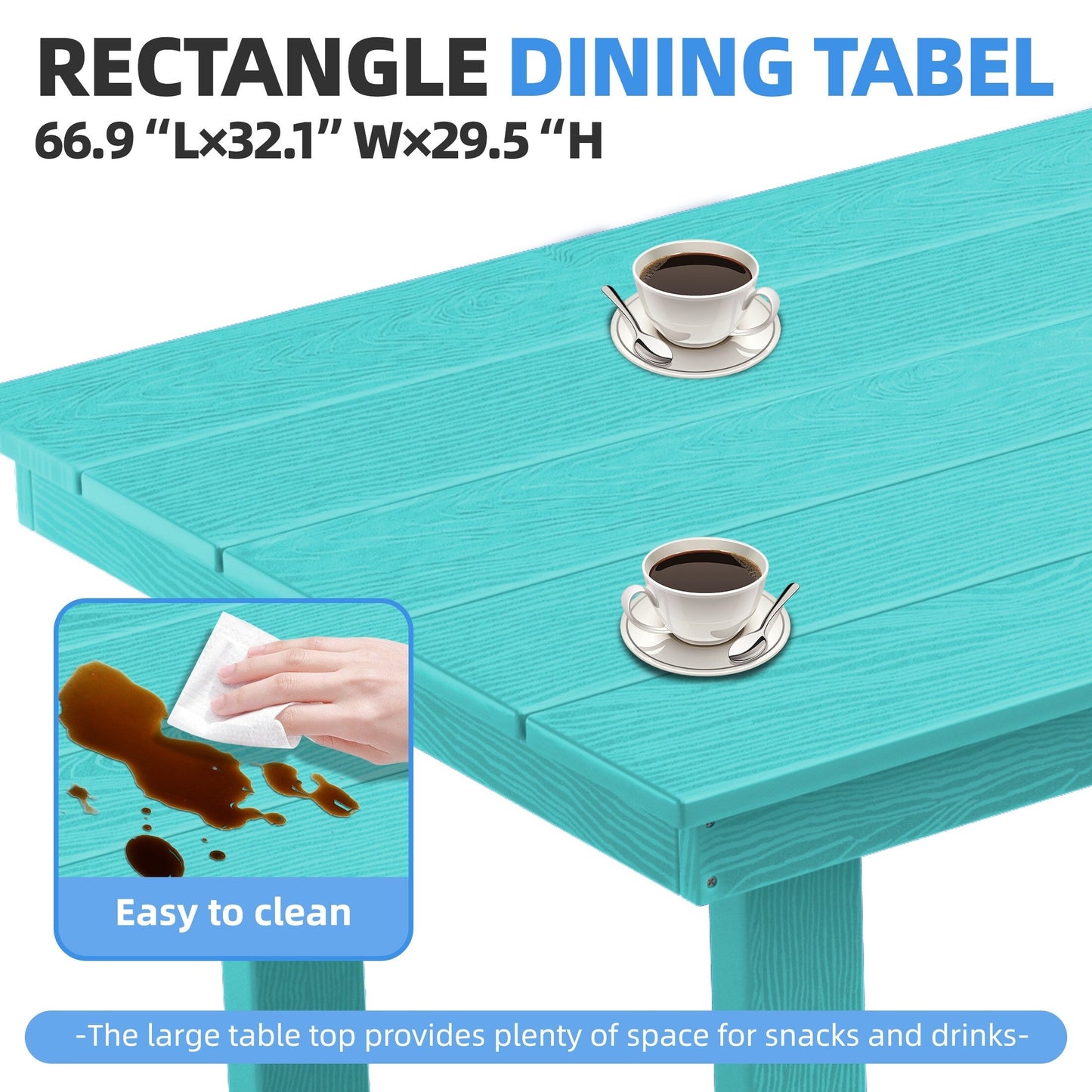 Ensemble de 7 tables à manger d'extérieur en PEHD avec trou pour parasol - 1 table et 6 chaises