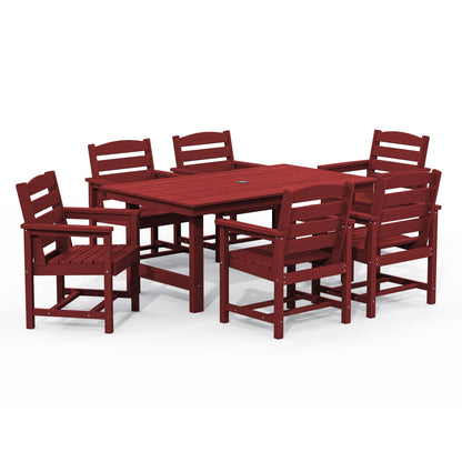 Ensemble de 7 tables à manger d'extérieur en PEHD avec trou pour parasol - 1 table et 6 chaises