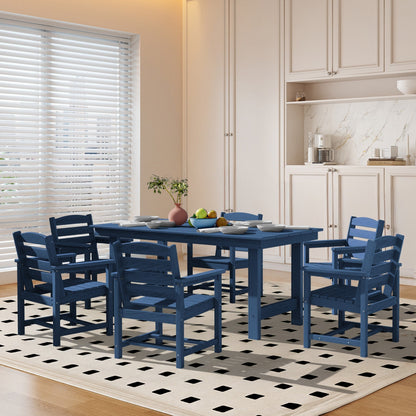 Ensemble de 7 tables à manger d'extérieur en PEHD avec trou pour parasol - 1 table et 6 chaises