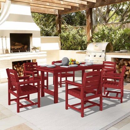 Ensemble de 7 tables à manger d'extérieur en PEHD avec trou pour parasol - 1 table et 6 chaises