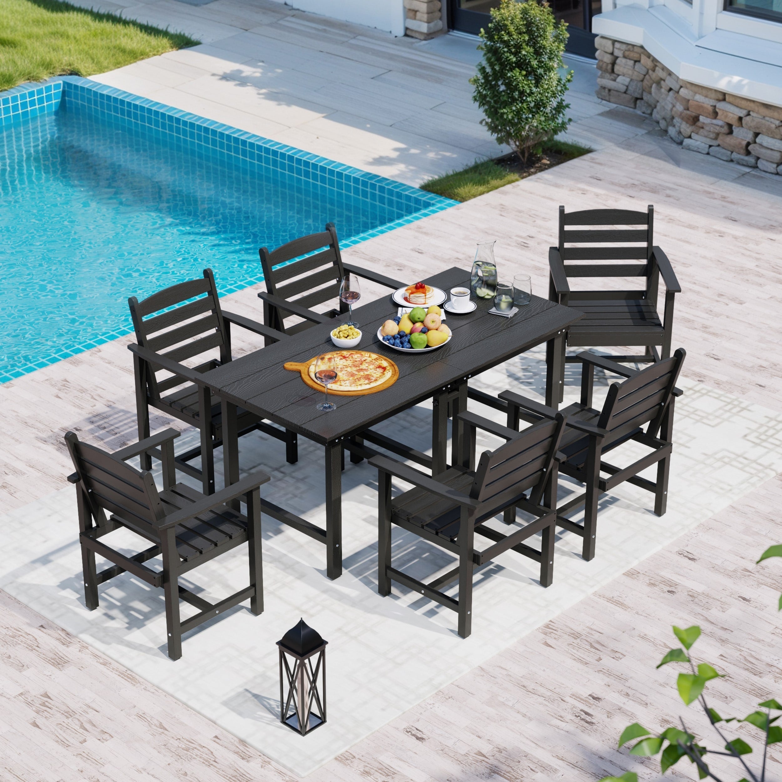 Ensemble de table à manger d'extérieur 7 pièces en PEHD