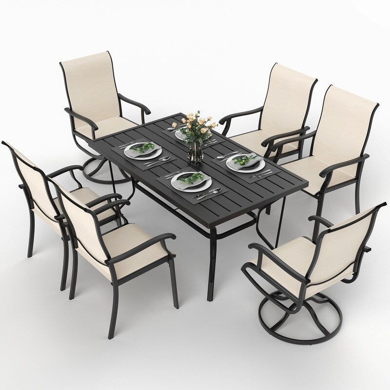 Ensemble de salle à manger d'extérieur en métal 7 pièces avec 6 chaises en textilène et une table rectangulaire