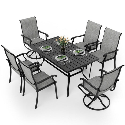 Ensemble de salle à manger d'extérieur en métal 7 pièces avec 6 chaises en textilène et une table rectangulaire