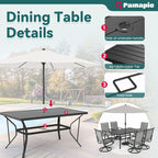 Ensemble de salle à manger d'extérieur en métal 7 pièces avec table rectangulaire et chaises pivotantes en textilène