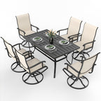 Ensemble de salle à manger d'extérieur en métal 7 pièces avec table rectangulaire et chaises pivotantes en textilène