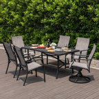 Ensemble de salle à manger d'extérieur 7 pièces avec chaises fixes et pivotantes en textilène