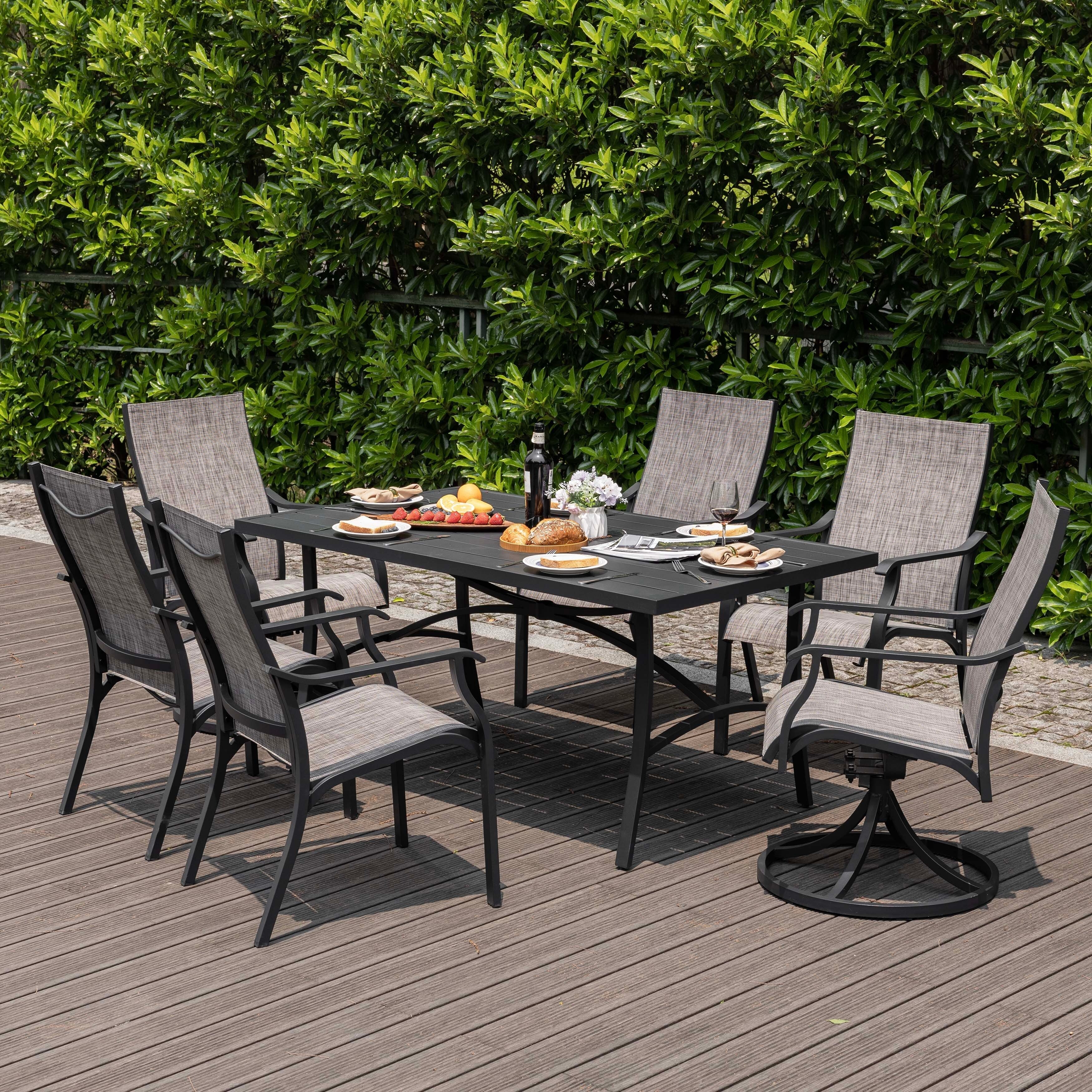 Ensemble de salle à manger d'extérieur 7 pièces avec chaises fixes et pivotantes en textilène