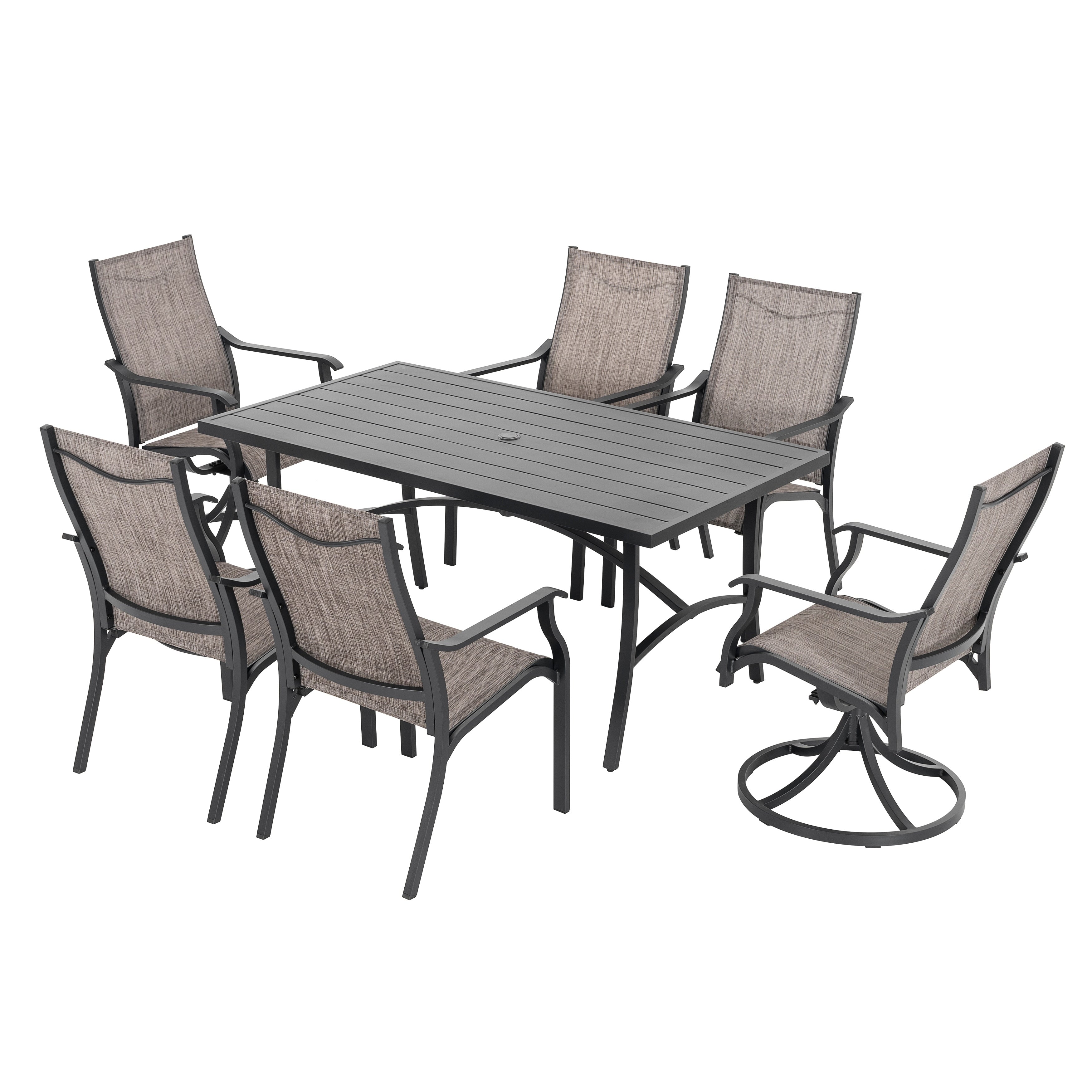 Ensemble de salle à manger d'extérieur 7 pièces avec chaises fixes et pivotantes en textilène