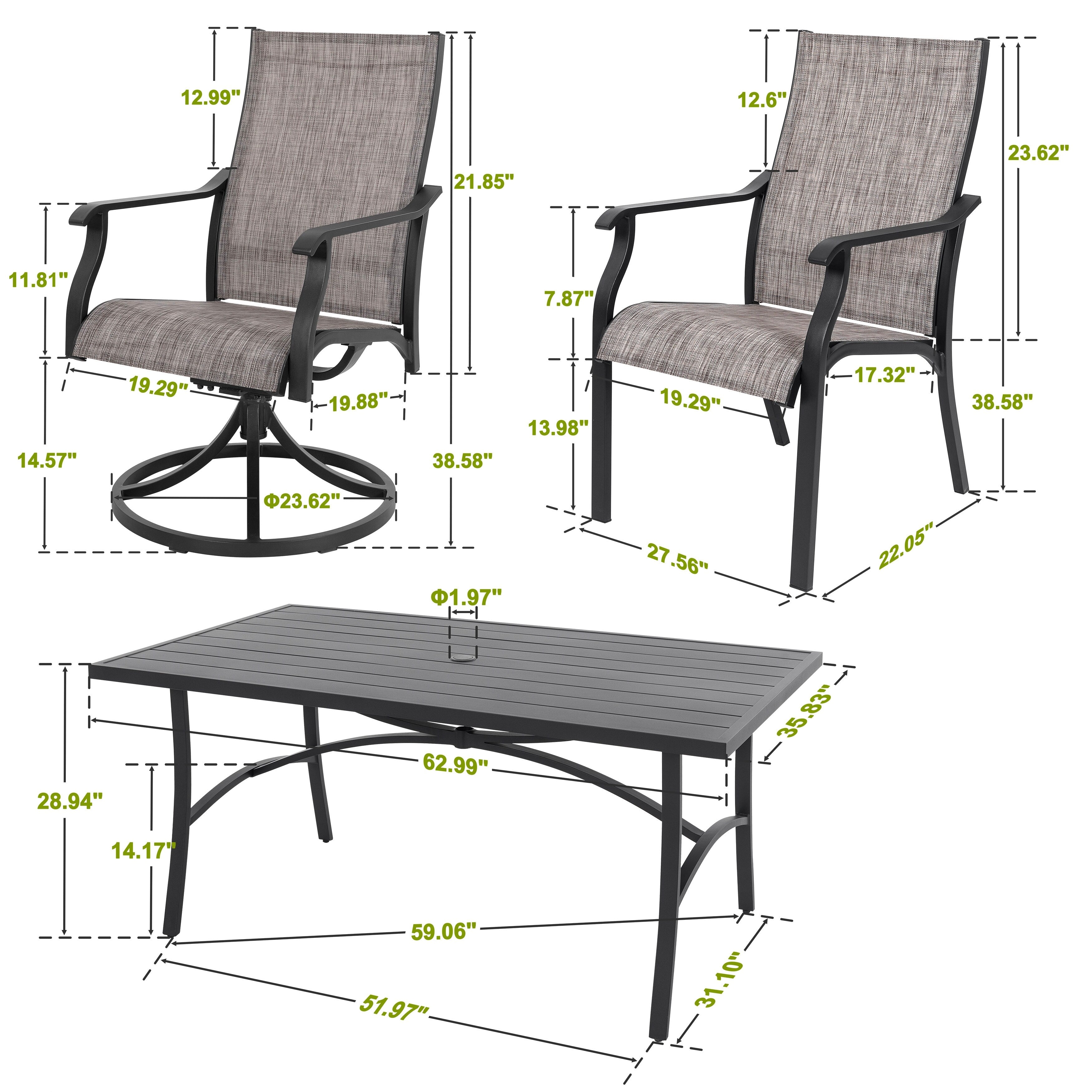 Ensemble de salle à manger d'extérieur 7 pièces avec chaises fixes et pivotantes en textilène