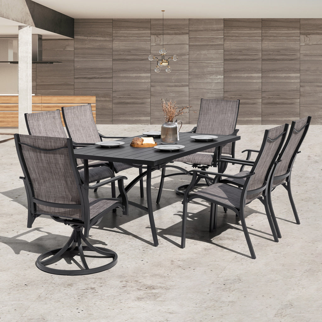 Ensemble de salle à manger d'extérieur 7 pièces avec chaises fixes et pivotantes en textilène