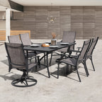 Ensemble de salle à manger d'extérieur 7 pièces avec chaises fixes et pivotantes en textilène