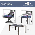 Ensemble de salle à manger d'extérieur en métal 7 pièces avec chaises pivotantes et fixes et table rectangulaire résistante aux intempéries
