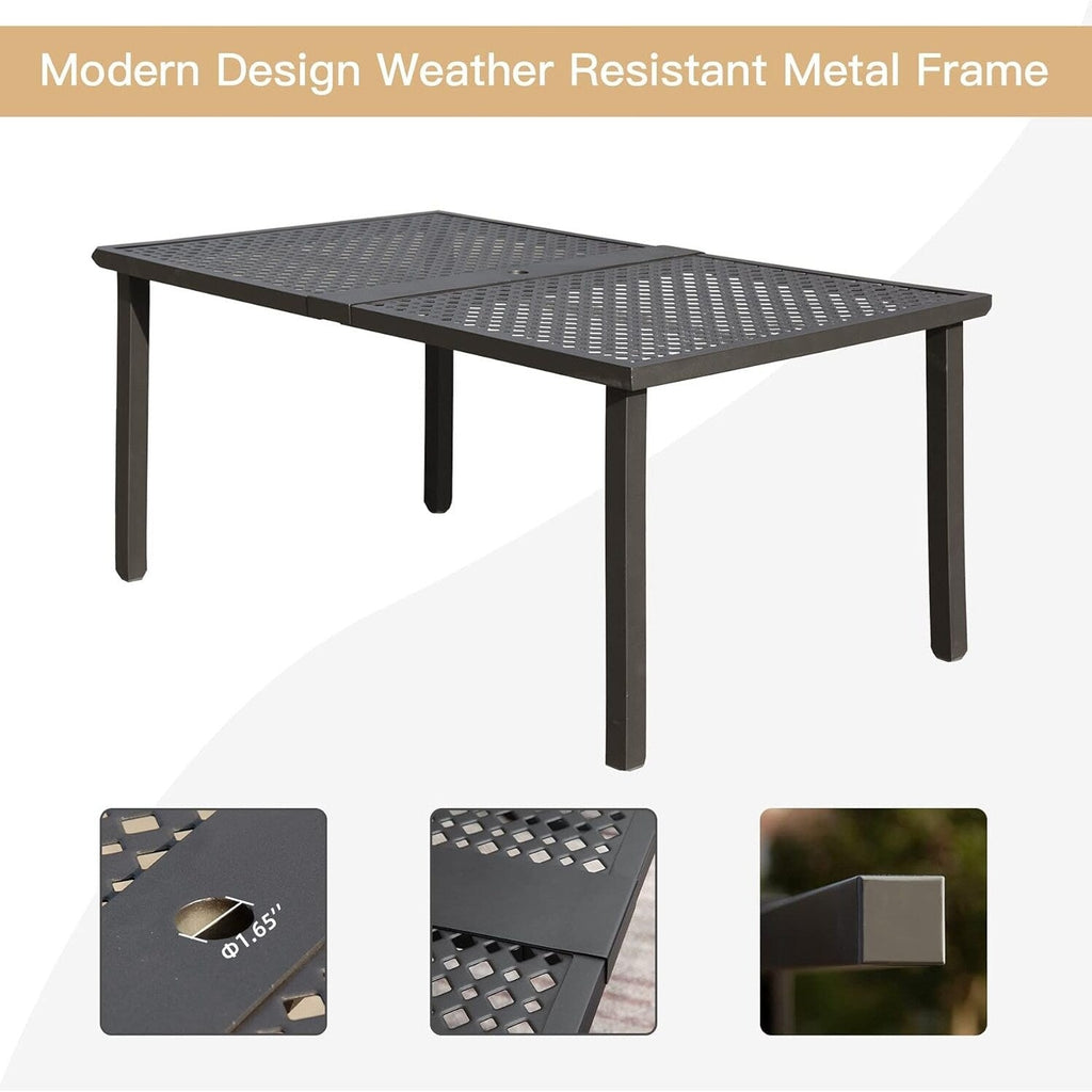 Ensemble de salle à manger d'extérieur en métal 7 pièces avec chaises pivotantes et fixes et table rectangulaire résistante aux intempéries