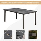 Ensemble de salle à manger d'extérieur en métal 7 pièces avec chaises pivotantes et fixes et table rectangulaire résistante aux intempéries