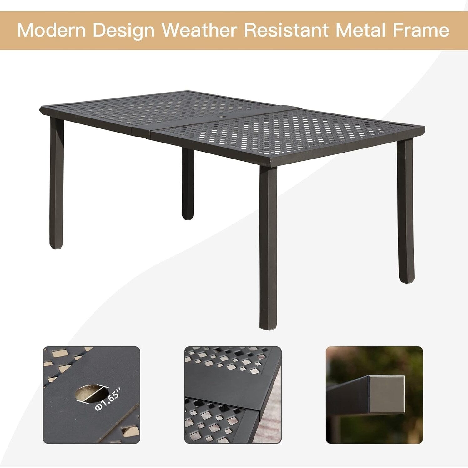 Ensemble de salle à manger d'extérieur en métal 7 pièces avec chaises pivotantes et fixes et table rectangulaire résistante aux intempéries