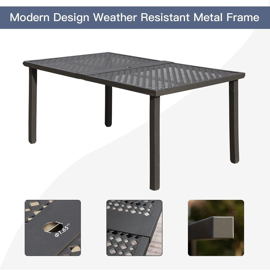 Ensemble de salle à manger d'extérieur en métal 7 pièces avec chaises pivotantes et fixes et table rectangulaire résistante aux intempéries