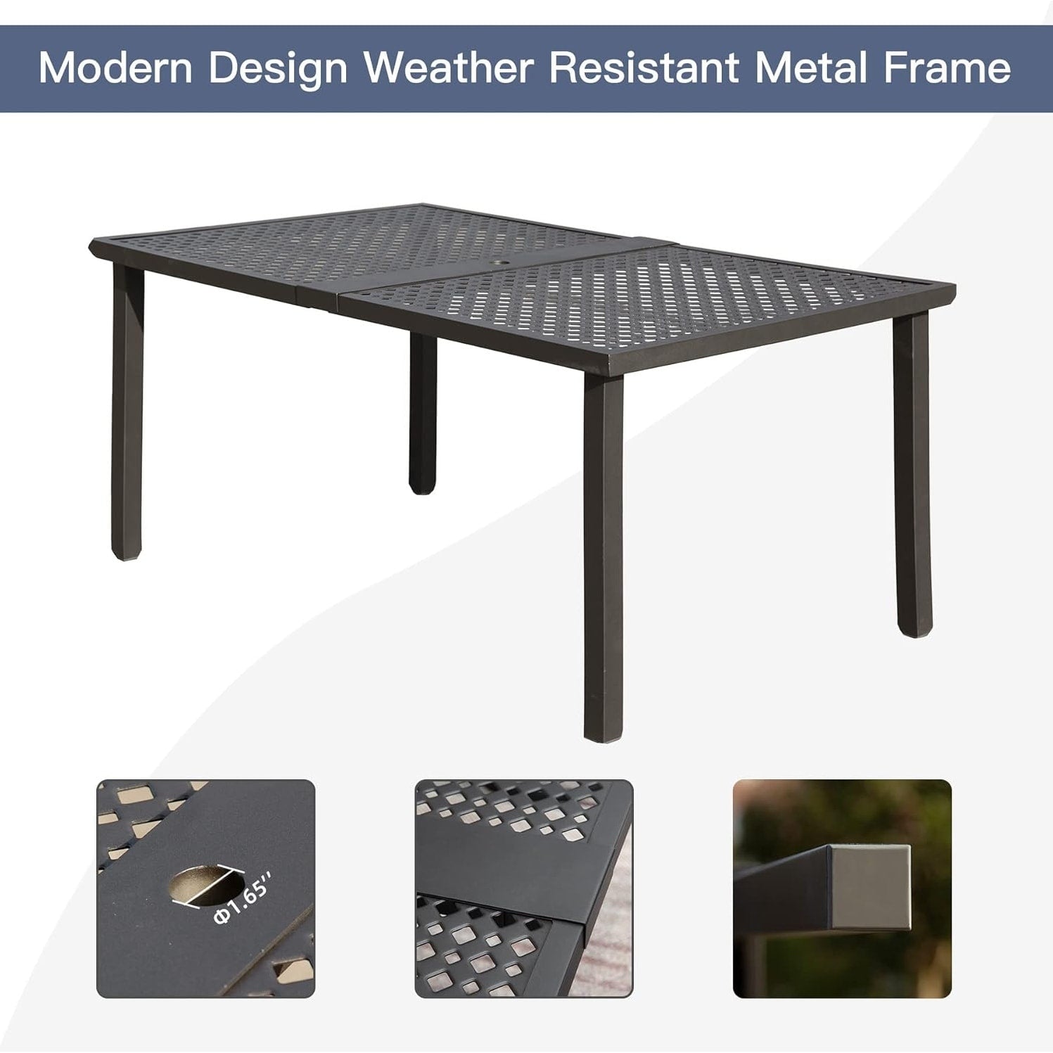 Ensemble de salle à manger d'extérieur en métal 7 pièces avec chaises pivotantes et fixes et table rectangulaire résistante aux intempéries