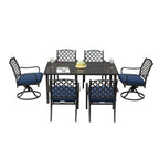 Ensemble de salle à manger d'extérieur en métal 7 pièces avec chaises pivotantes et fixes et table rectangulaire résistante aux intempéries