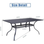 Ensemble de salle à manger d'extérieur 7 pièces, 6 chaises empilables et 1 table rectangulaire à lattes avec trou pour parasol de 1,57
