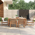 Ensemble de 7 chaises de salle à manger d'extérieur en bois avec table à manger décontractée, trou pour parasol et 6 coussins amovibles