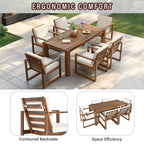 Ensemble de 7 chaises de salle à manger d'extérieur en bois avec table à manger décontractée, trou pour parasol et 6 coussins amovibles