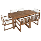 Ensemble de 7 chaises de salle à manger d'extérieur en bois avec table à manger décontractée, trou pour parasol et 6 coussins amovibles