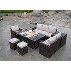 Ensemble de canapé d'extérieur 7 pièces avec table en aluminium et foyer
