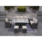 Ensemble de canapé d'extérieur 7 pièces avec table en aluminium et foyer