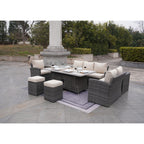 Ensemble de canapé d'extérieur 7 pièces avec table en aluminium et foyer
