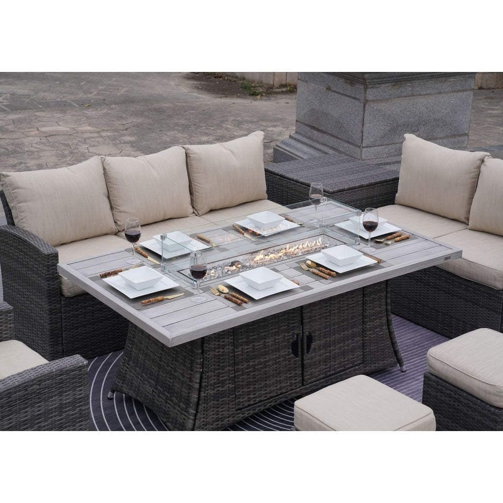 Ensemble de canapé d'extérieur 7 pièces avec table en aluminium et foyer