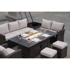 Ensemble de canapés de patio 7 pièces avec table et foyer en aluminium