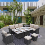 Ensemble de canapés de patio 7 pièces avec table et foyer en aluminium