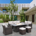 Ensemble de canapés de patio 7 pièces avec table et foyer en aluminium