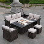 Ensemble de canapés de patio 7 pièces avec table et foyer en aluminium