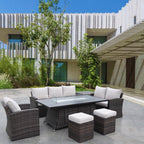 Ensemble de canapés de patio 7 pièces avec table et foyer en aluminium
